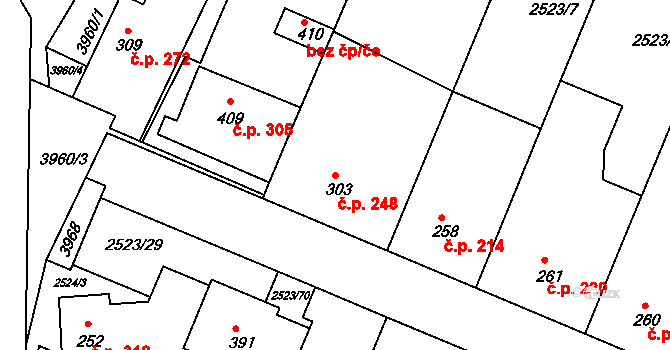 Višňové 248 na parcele st. 303 v KÚ Višňové, Katastrální mapa