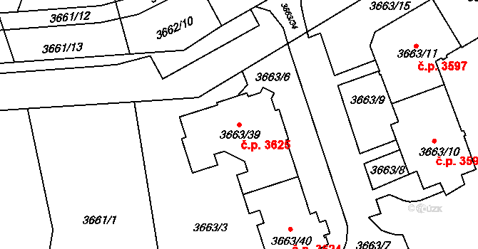 Znojmo 3625 na parcele st. 3663/39 v KÚ Znojmo-město, Katastrální mapa