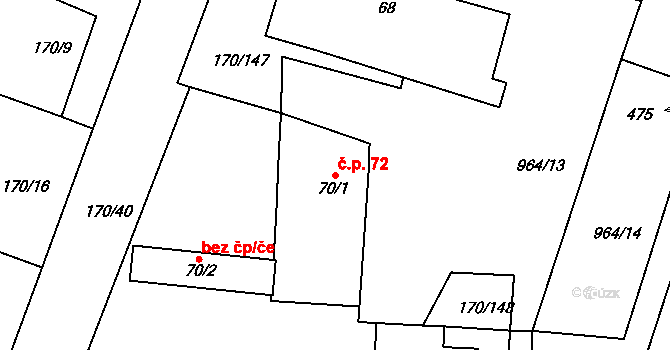 Hořátev 72 na parcele st. 70/1 v KÚ Hořátev, Katastrální mapa