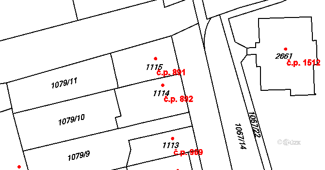 Hranice I-Město 892, Hranice na parcele st. 1114 v KÚ Hranice, Katastrální mapa