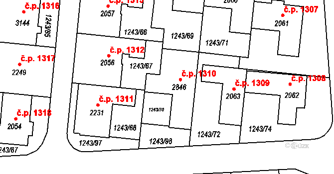 Lipník nad Bečvou I-Město 1310, Lipník nad Bečvou na parcele st. 2846 v KÚ Lipník nad Bečvou, Katastrální mapa