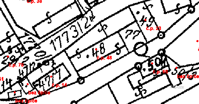 Chlístovice 48 na parcele st. 48 v KÚ Chlístovice, Katastrální mapa