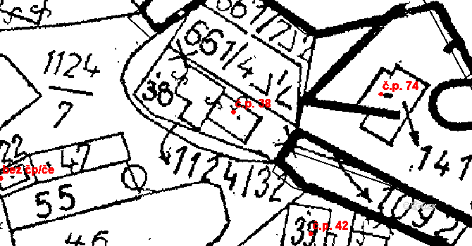 Žandov 38, Chlístovice na parcele st. 38 v KÚ Žandov, Katastrální mapa