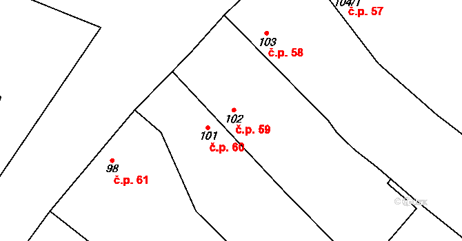 Opočnice 59 na parcele st. 102 v KÚ Opočnice, Katastrální mapa