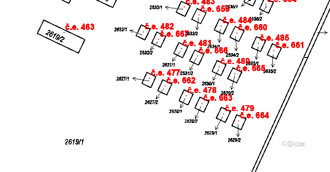 Jedovnice 662 na parcele st. 2627/2 v KÚ Jedovnice, Katastrální mapa