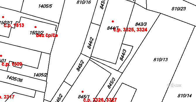 Jablonecké Paseky 3324,3325, Jablonec nad Nisou na parcele st. 844/1 v KÚ Jablonecké Paseky, Katastrální mapa