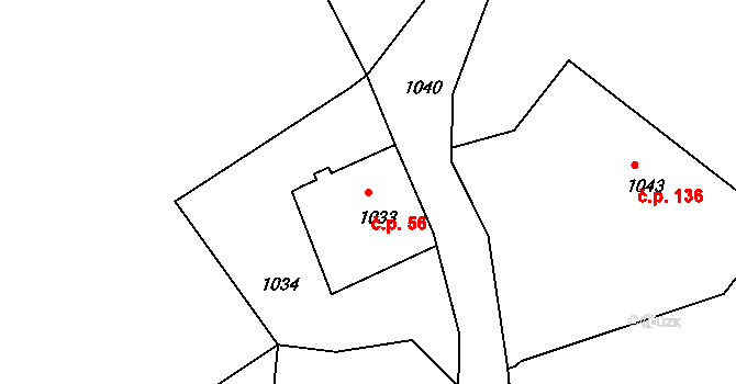 Rýnovice 56, Jablonec nad Nisou na parcele st. 1033 v KÚ Rýnovice, Katastrální mapa