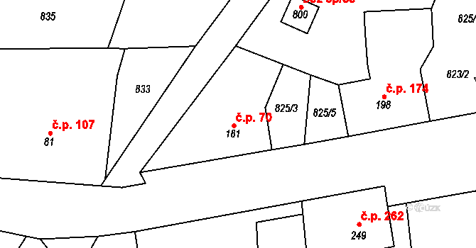 Kokonín 70, Jablonec nad Nisou na parcele st. 181 v KÚ Kokonín, Katastrální mapa