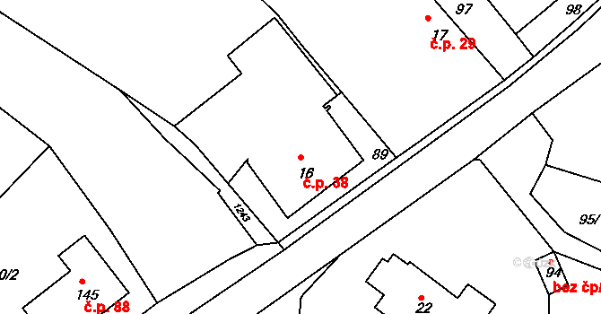 Růžená 38 na parcele st. 16 v KÚ Růžená, Katastrální mapa