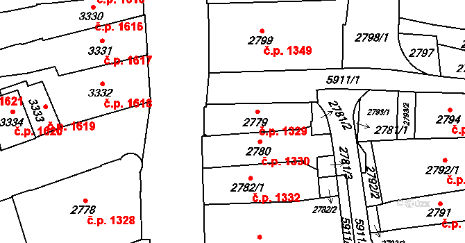 Jihlava 1329 na parcele st. 2779 v KÚ Jihlava, Katastrální mapa