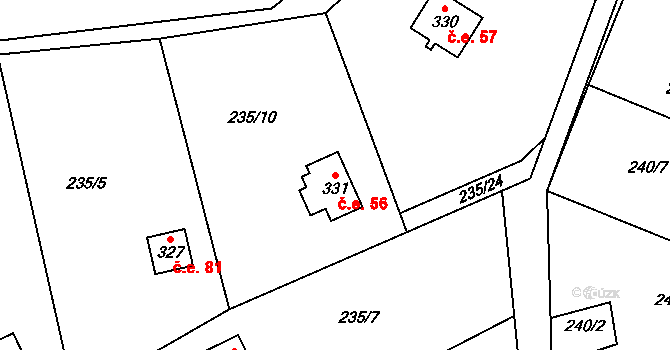 Kamenný Přívoz 56 na parcele st. 331 v KÚ Kamenný Přívoz, Katastrální mapa