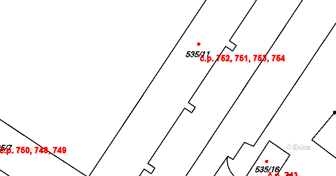 Arnultovice 751,752,753,754, Nový Bor na parcele st. 535/11 v KÚ Arnultovice u Nového Boru, Katastrální mapa