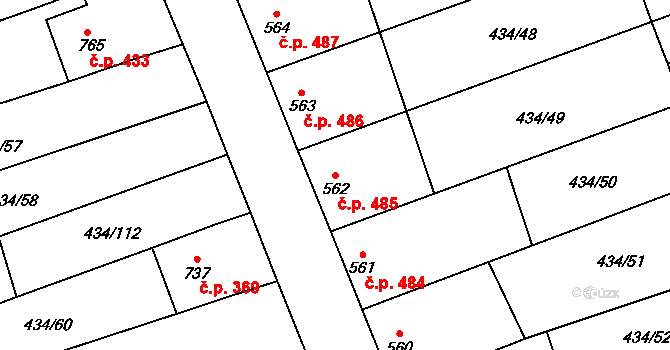 Dambořice 485 na parcele st. 562 v KÚ Dambořice, Katastrální mapa