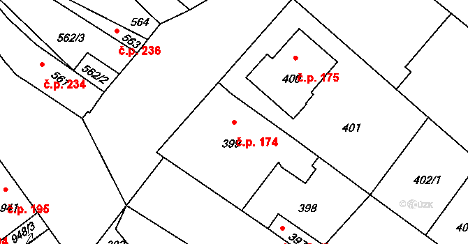 Sudoměřice 174 na parcele st. 399 v KÚ Sudoměřice, Katastrální mapa