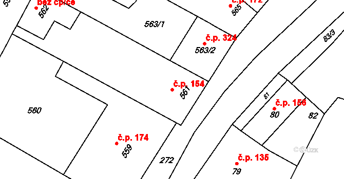 Těmice 154 na parcele st. 561 v KÚ Těmice u Hodonína, Katastrální mapa