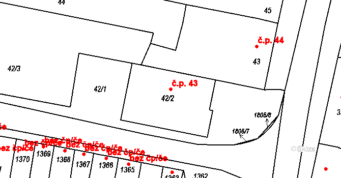 Vacenovice 43 na parcele st. 42/2 v KÚ Vacenovice u Kyjova, Katastrální mapa