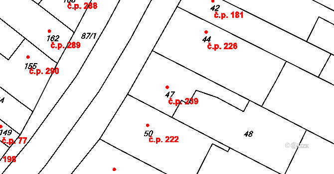 Milokošť 239, Veselí nad Moravou na parcele st. 47 v KÚ Milokošť, Katastrální mapa