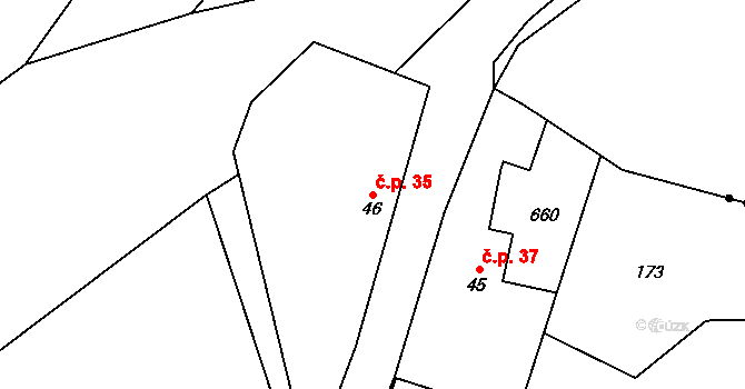 Zákolany 35 na parcele st. 46 v KÚ Trněný Újezd u Zákolan, Katastrální mapa