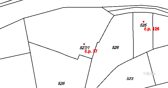 Žádovice 37 na parcele st. 527/1 v KÚ Žádovice, Katastrální mapa