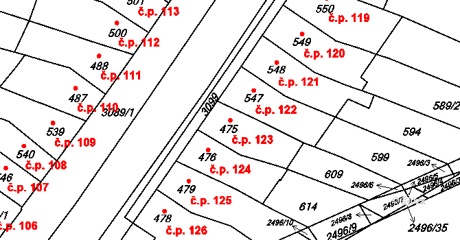 Kyjov 123 na parcele st. 475 v KÚ Kyjov, Katastrální mapa