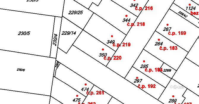 Humny 220, Pchery na parcele st. 350 v KÚ Pchery, Katastrální mapa