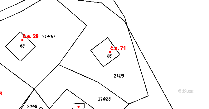 Jeclov 71, Velký Beranov na parcele st. 98 v KÚ Jeclov, Katastrální mapa