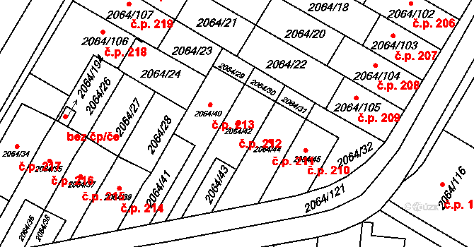 Brňany 212, Vyškov na parcele st. 2064/42 v KÚ Vyškov, Katastrální mapa