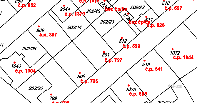 Český Brod 797 na parcele st. 801 v KÚ Český Brod, Katastrální mapa
