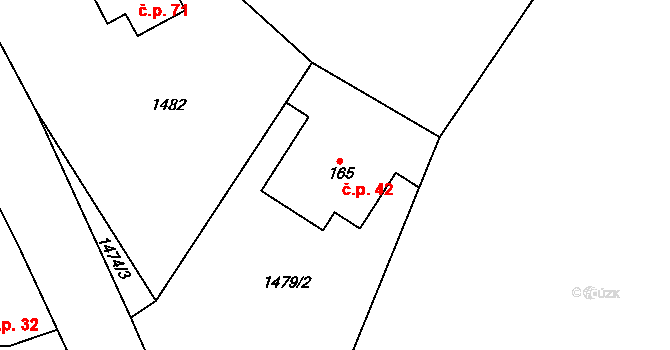 Třemblat 42, Ondřejov na parcele st. 165 v KÚ Třemblat, Katastrální mapa