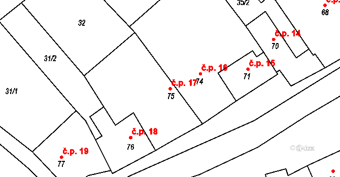 Dolní Bolíkov 17, Cizkrajov na parcele st. 75 v KÚ Dolní Bolíkov, Katastrální mapa