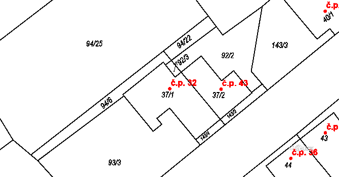 Horní Žďár 32, Jindřichův Hradec na parcele st. 37/1 v KÚ Horní Žďár u Jindřichova Hradce, Katastrální mapa