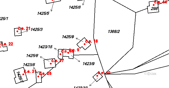 Koda 18, Tetín na parcele st. 1425/9 v KÚ Tetín u Berouna, Katastrální mapa