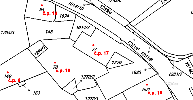 Trnová 17, Tisová na parcele st. 77 v KÚ Trnová u Tachova, Katastrální mapa