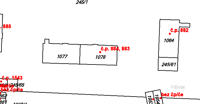 Stříbro 883,884 na parcele st. 1077 v KÚ Stříbro, Katastrální mapa