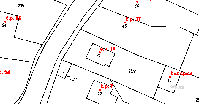 Trnava 15, Boharyně na parcele st. 64 v KÚ Trnava, Katastrální mapa