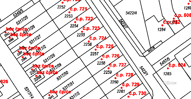 Horní Předměstí 725, Polička na parcele st. 2257 v KÚ Polička, Katastrální mapa