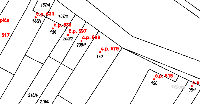 Chvalčov 579 na parcele st. 170 v KÚ Chvalčova Lhota, Katastrální mapa