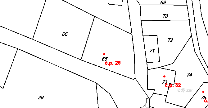 Chotovice 26 na parcele st. 65 v KÚ Chotovice u Nového Boru, Katastrální mapa