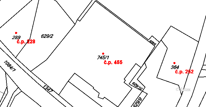 Harrachov 455 na parcele st. 745/1 v KÚ Harrachov, Katastrální mapa