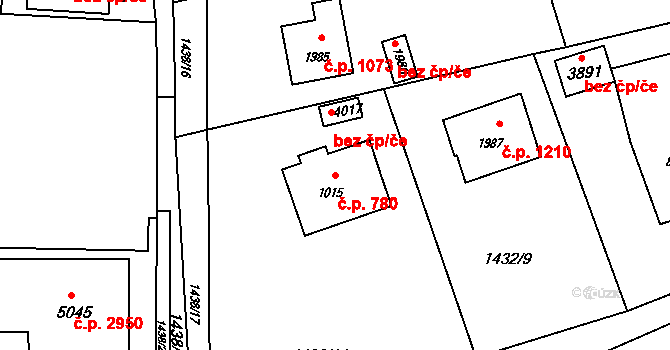 Rožnov pod Radhoštěm 780 na parcele st. 1015 v KÚ Rožnov pod Radhoštěm, Katastrální mapa