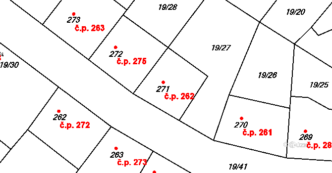 Smidary 262 na parcele st. 271 v KÚ Smidary, Katastrální mapa