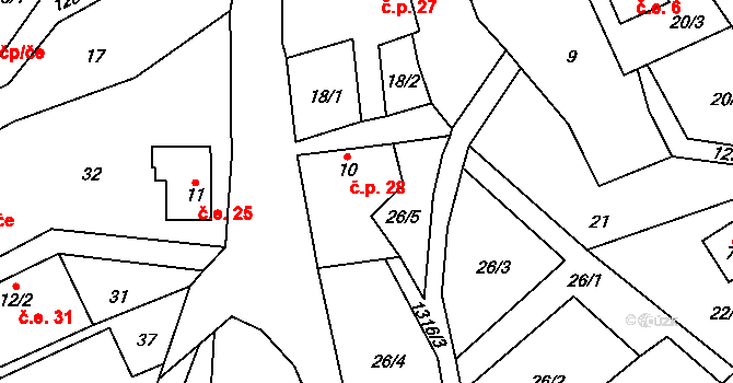 Lbín 28, Hlinná na parcele st. 10 v KÚ Lbín, Katastrální mapa