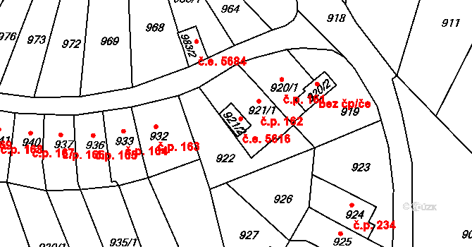 Střekov 5616, Ústí nad Labem na parcele st. 921/2 v KÚ Střekov, Katastrální mapa