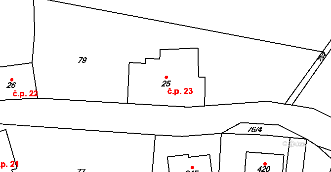 Těchonín 23 na parcele st. 25 v KÚ Těchonín, Katastrální mapa