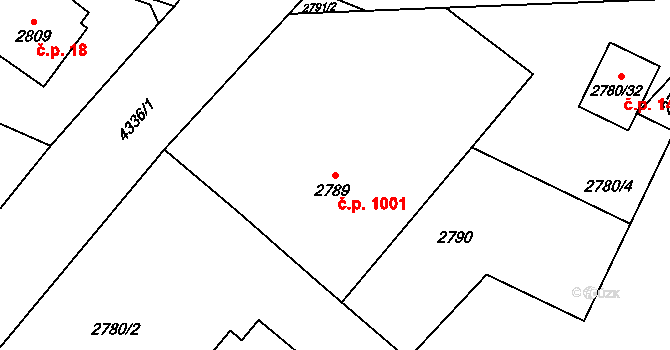 Dolní Lutyně 1001 na parcele st. 2789 v KÚ Dolní Lutyně, Katastrální mapa