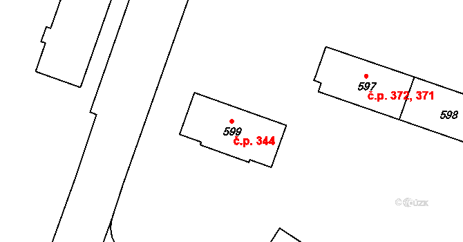 Milovice 344 na parcele st. 599 v KÚ Milovice nad Labem, Katastrální mapa