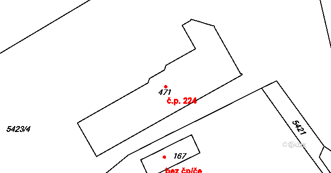 Trnava 224 na parcele st. 471 v KÚ Trnava u Třebíče, Katastrální mapa