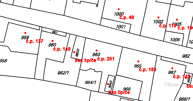Pudlov 201, Bohumín na parcele st. 963 v KÚ Pudlov, Katastrální mapa