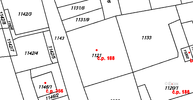 Záblatí 188, Bohumín na parcele st. 1121 v KÚ Záblatí u Bohumína, Katastrální mapa
