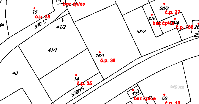 Medlešice 36, Chrudim na parcele st. 16/1 v KÚ Medlešice, Katastrální mapa